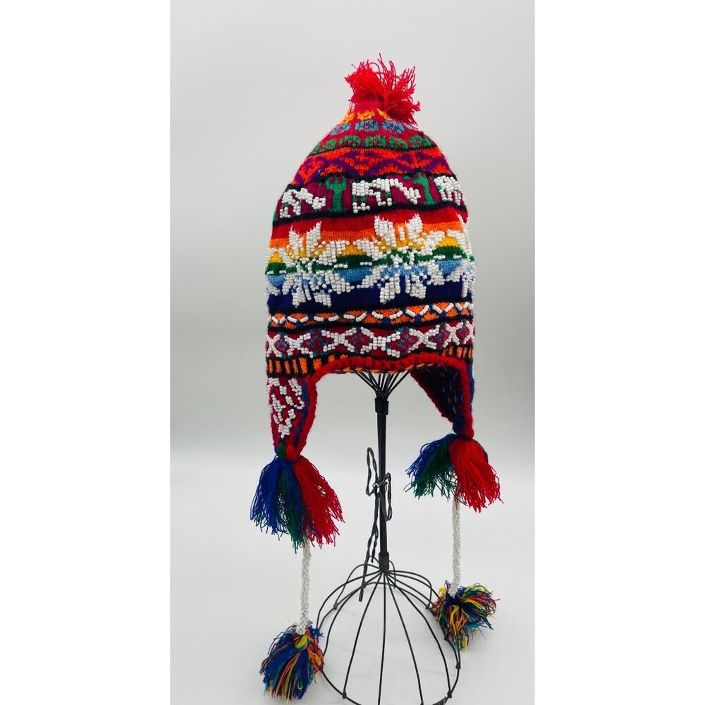 Andean Mountain Shaman Q'ero chullo Hat - Peruvian Beaded Ceremony Hat Handmade